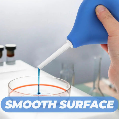 220ML Rubber Squeeze Bulb For Liquid Handling, Heavy-Duty Manual Pipette Sucker in action with blue liquid transfer