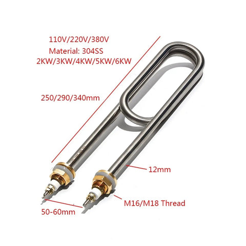 Universal Immersion Heating Element 110V 220V 380V 2KW 3KW 6KW Copper Thread M16 M18 Spare Part for Machinery workshop use