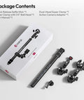 Invisible Quick Release Selfie Stick Motorcycle Mount Kit With 40 Inch Adjustable Extension Pole And Dual Head Clamp
