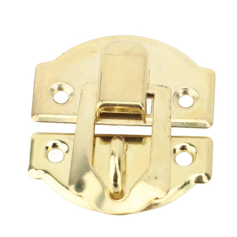 Gold vintage hasp latch lock set, rustproof zinc alloy and iron construction with glossy finish, suitable for jewelry boxes and cabinets.