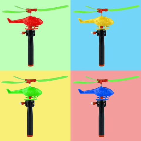 Colorful Helicopters And Airplanes Set With Launcher, 20 Flying Toys For Party Favors, Birthdays, in four vibrant colors