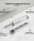 Push To Open Cabinet Latch Handle Free Rebounder For Kitchen And Wardrobe Doors Aluminum Alloy Silver Finish