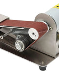 Pro 200W Mini Belt Sander Electric Polishing Grinder With Aluminum Alloy Frame, showing adjustable sanding belt mechanism.