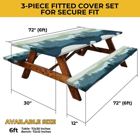 Six Foot Polyester Picnic Table Cover Set With Bench Covers Windproof Waterproof For Camping RV Trips Includes Carrying Bag Measures 72 By 30 Inches Four Pieces Blue