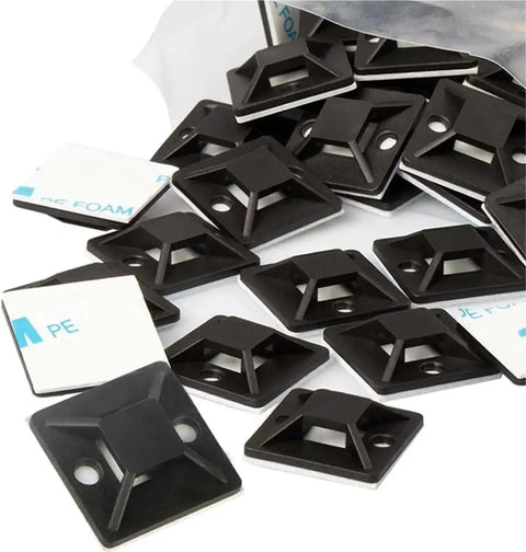 Heavy-Duty Adhesive Cable Tie Mounts 400 Pack, black plastic self-adhesive wire clips for effective cable management.