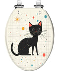 Slow Close Elongated Toilet Seat Resin Black Bathroom Replacement featuring a black cat design on a cream background.