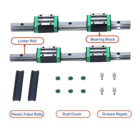 2 Pack HGR15 Linear Rail Kit With 4 HGH15CA Bearing Blocks 300mm Rails 11.81 Inch Long, includes dust covers and grease nipples.