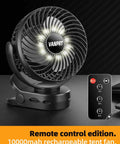 Six Inch Portable Hanging RV Tent Fan With Remote Control LED Light And Timer 10000mAh Battery Delivers Up To 40 Hours Run Time