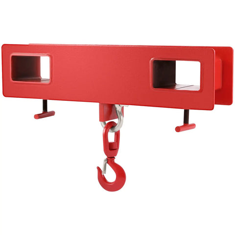 Red Forklift Lifting Hook 4400 LB Capacity Heavy Duty Hoist With Swivel Hook Two Large T Screws Forklift Lifting Attachment For Mobile Crane Use Durable Carbon Steel Powder Coated, front view