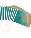 Rowing Team Handheld Flags On Sticks Ocean Sea Landscape Mini Flags For Parades Parties Team Activities And Holiday Decor Great For School Events Boat Races And Game Day Team Spirit 10 Pack displayed with ocean print.