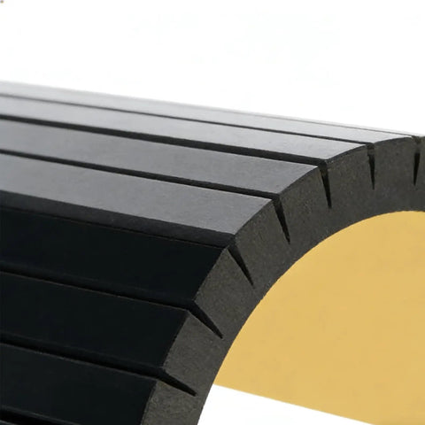 Heavy Duty Self Adhesive Garage Wall Corner Guard With Thick Eva Foam Pad To Shield Your Rig Door From Bad Hits And Bumper Scrapes Quick Peel Stick Edge Padding close-up of black thick EVA foam padding.
