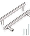 Brushed Nickel Finish Cabinet Handles And Drawer Pulls Stainless Steel Hollow Tubes 6 Inch Length with screws visible