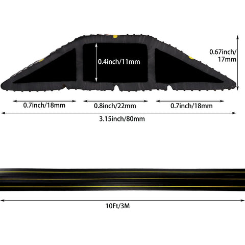 Cross-section of 10 Foot Floor Cord Cover With Large Cable Channels For Easy Organization And Trip Hazard Prevention, showing dimensions.