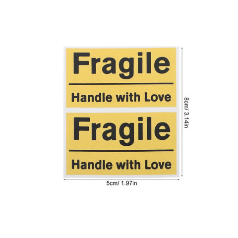 6 Pack Yellow PVC Fragile Shipping Labels with Adhesive Warning Stickers for Moving Boxes and Warehouses, High Visibility Packing Labels for Efficient Shipping and Handling, Bulk Package Stickers. Yellow 5x8cm fragile labels with "Handle with Love" text