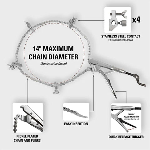 Pipe Alignment Chain Pliers Built Tough For Precise Welding, Adjustable Stainless Steel Contacts With 48 Inch Chain