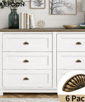 6 Pack Bin Cup Drawer Handles Set For Cabinets And Furniture, Vintage Kitchen Pulls, antique brass handles on white dresser