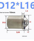 Five Piece Premium 304 Stainless Steel Press In Spring Ball Plungers D12 X L16 dimensions with steel ball details.