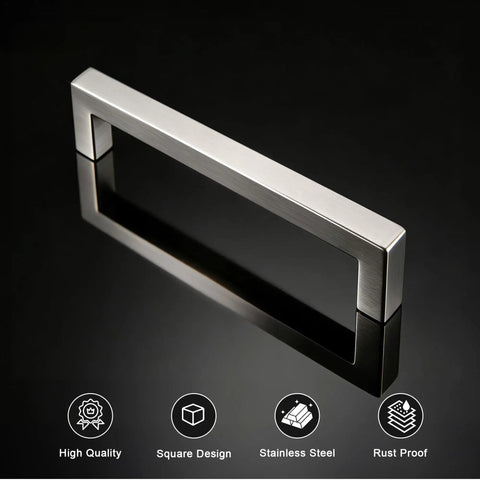 10 Pack Five Inch Hole Centers Brushed Nickel Cabinet Pulls Stainless Steel Square Kitchen Drawer Pulls angled view