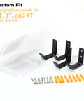 Front view: Aucuqu 4-pack jack stand wall mount brackets in black metal with screws and orange wall anchors