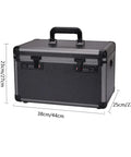 All Purpose Home Toolbox With Removable Tray Heavy Duty Aluminum Tool Organizer Box Portable Durable Storage Case With Dual Password Lock And Quick Access Compartments For Tools And Accessories, showing black aluminum case with handle and locks.