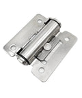 Concealed 90-degree cabinet hinge with mounting plate, silver metal, torque-damping, close-up view