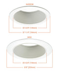 Two views of Six Inch Recessed Ceiling Light Trim With White Straight Side Metal Baffle For E26 Screwbase Lamps