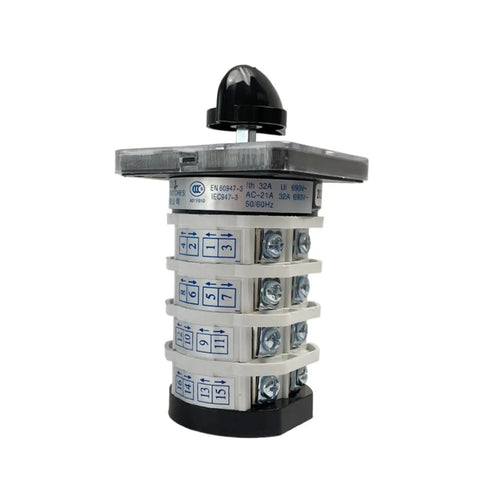 Five Position Changeover Rotary Switch YMZ12-32/4 660V 32A Four-Stage 4-Level Cam Switch, 16 Terminals, Side View