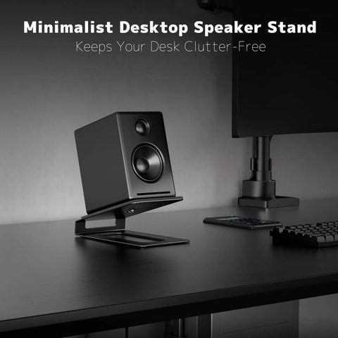 Desk Speaker Stands For Bookshelf Monitors With 22 Lb Capacity, 16 Degree Tilt, Anti-Vibration Pads, Space Saving Risers, Black