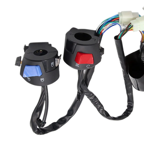 Motorcycle Main Wiring Harness With Right And Left Handlebar Switch Kit For WY125 Durable Plastic Metal Rubber Construction Seven Eighths Inch Handlebar Fit Black And Red No Fuss Install Weatherproof Electrical Cable Assembly
