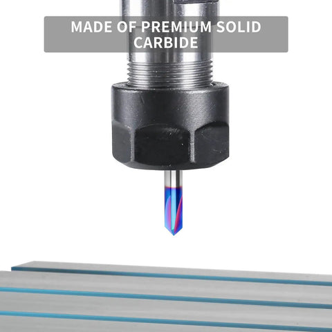 Close-up of CNC Wood Carving Router Bit Set With One Quarter Inch Shank 15 Degree Detail Liner 20 Degree Profile Bit Plus 30 Degree