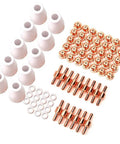 Top Tier 75-Pc Plasma Cutting Torch Consumables Kit For Pt-31 Cut40 with copper tips and ceramic rings for welding.