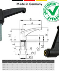 Heavy Duty M6 X30mm Male Threaded Clamping Handle With Quick Toggle Locking Knob For Workshop Machinery Fixture Hold Down, showing detailed dimensions.