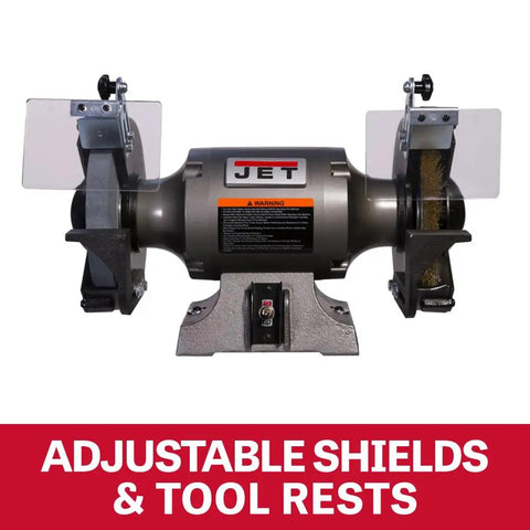 8-Inch Bench Grinder With Wire Wheel And Aluminum Oxide Wheel, 3450 RPM, 1 HP, 115V 1-Phase, Includes 36-Grit Wheel, Crimped Wire Wheel, Cast Iron Guards With Dust Chutes, Enclosed Pre-Lubricated Bearings, Adjustable Spark Guards, UL Listed