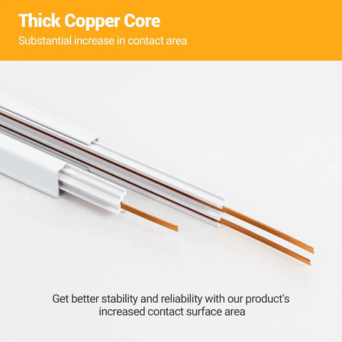 All In One 26 Feet H Track Lighting Kit In White With Floating Canopy Connector Includes End Caps Live End Feeds I T L Connectors And Mounting Hardware For Easy No Fuss Single Circuit H Style Setup showcasing copper core contacts.