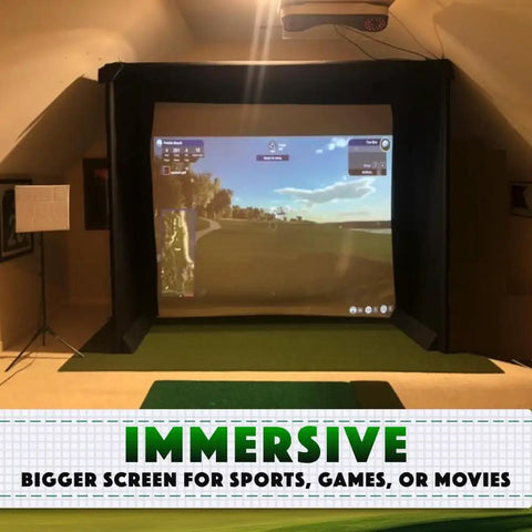Golf Simulator Cage With Padded DIY Premium Poly Spacer Screen in indoor setup, showcasing immersive screen projection.