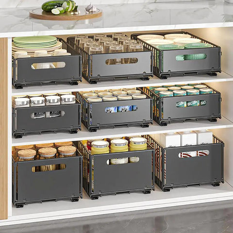 Heavy Duty Slide Out Cabinet Organizer Pair, Tough Carbon Steel Drawer Rack For Pantry Storage, Smooth Operator Kitchen Drawer Slides, Zero Hassle Two Pack Space Saver For Snug Cupboards And Cabinets