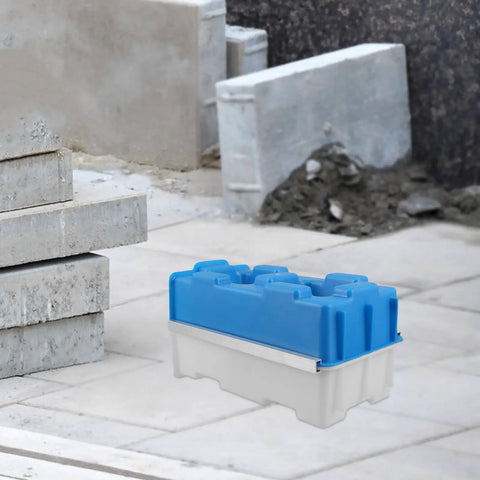 Hollow Brick Molds For Concrete Reusable Plastic Paver Mold in blue and white for DIY garden walls and patio decor on concrete site