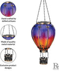 Purple Solar Hot Air Balloon Lantern Hanging LED Lit Outdoor Light For Garden Patio And Pathway Waterproof Portable Decorative Lamp Made Of Metal And Glass with chain design