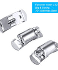 Stainless steel DIY band clamp components, front view, three pieces with screw fasteners