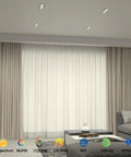 7-Pack LED Recessed 3-Head Spotlights Sleek Black Rectangle COB Downlights in modern living room with curtains.