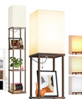 Floor Lamp With Shelves, Dual USB Ports And Built In Outlet, Remote Controlled, 3 Color Temperature LED Bulb, Black, living room setup