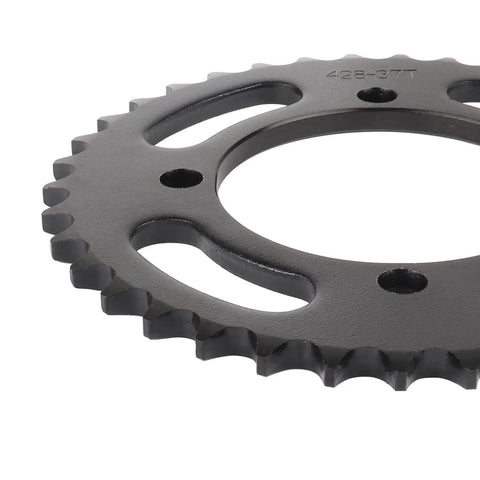 Close-up of rear sprocket from 428 Chain Sprocket Kit With Front 16T 17mm Bore And Rear 37T Sprockets Plus Chain Breaker For Chinese 50cc To 190cc Pit Dirt Trail Quad ATV Motor Bikes