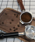 Bottomless 58mm Portafilter for E61 Group, Compatible With Rancilio Expobar Rocket Espresso Machines with coffee grounds and beans
