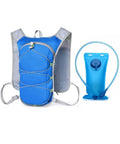 Mens Hydration Vest With Water Bladder Pack For Running Hiking Cycling Training Gear Ultralight Polyester Tank Top Style Vest With Reflective Strips Blue One Size showing blue vest with 2L bladder