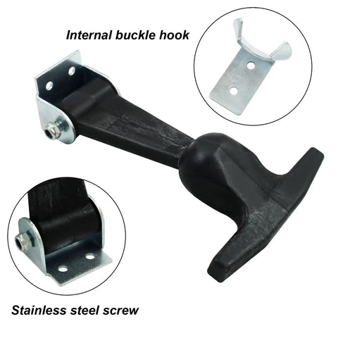 2 Pack Heavy Duty Black Rubber Flex Hood Catches With T Handle Draw Latches Solid Auto Bumper Stoppers That Slam Quiet And Hold Dead Nuts Securely For Trucks And Cars