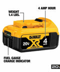 Professional 20V Max Xr Cordless Power Tool Batteries 4 Amp Hour 2 Pack Featuring Led Charge Display With Durable Housing, showing battery features.