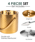 Gold Double Wall Insulated Ice Bucket With Lid And Scoop Keeps Drinks Frosty All Night Long Backyard Bash Essential Heavy Duty Stainless Steel Design Squad Approved with airtight lid and scoop.