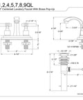 Diagram of Milano 4-Inch Centerset Lavatory Faucet With Metal Lever Handle In Brushed Nickel And Polished Brass Two-Tone Finish, Slick One Quarter Turn Ceramic Cartridge, 1.2 GPM At 60 PSI, California Title 20 Compliant, Includes Brass Pop-Up Drain.