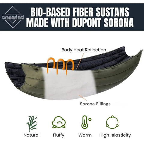 Ultralight Camping Hammock Underquilt With Sorona Insulation For Winter Camping Hiking And Backpacking, Lightweight Warm Underquilt Shown