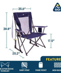 Comfort Pro Rocker Folding Outdoor Chair For Camping And Backyard Hangouts Collapsible Rocking Chair With Soft Armrests